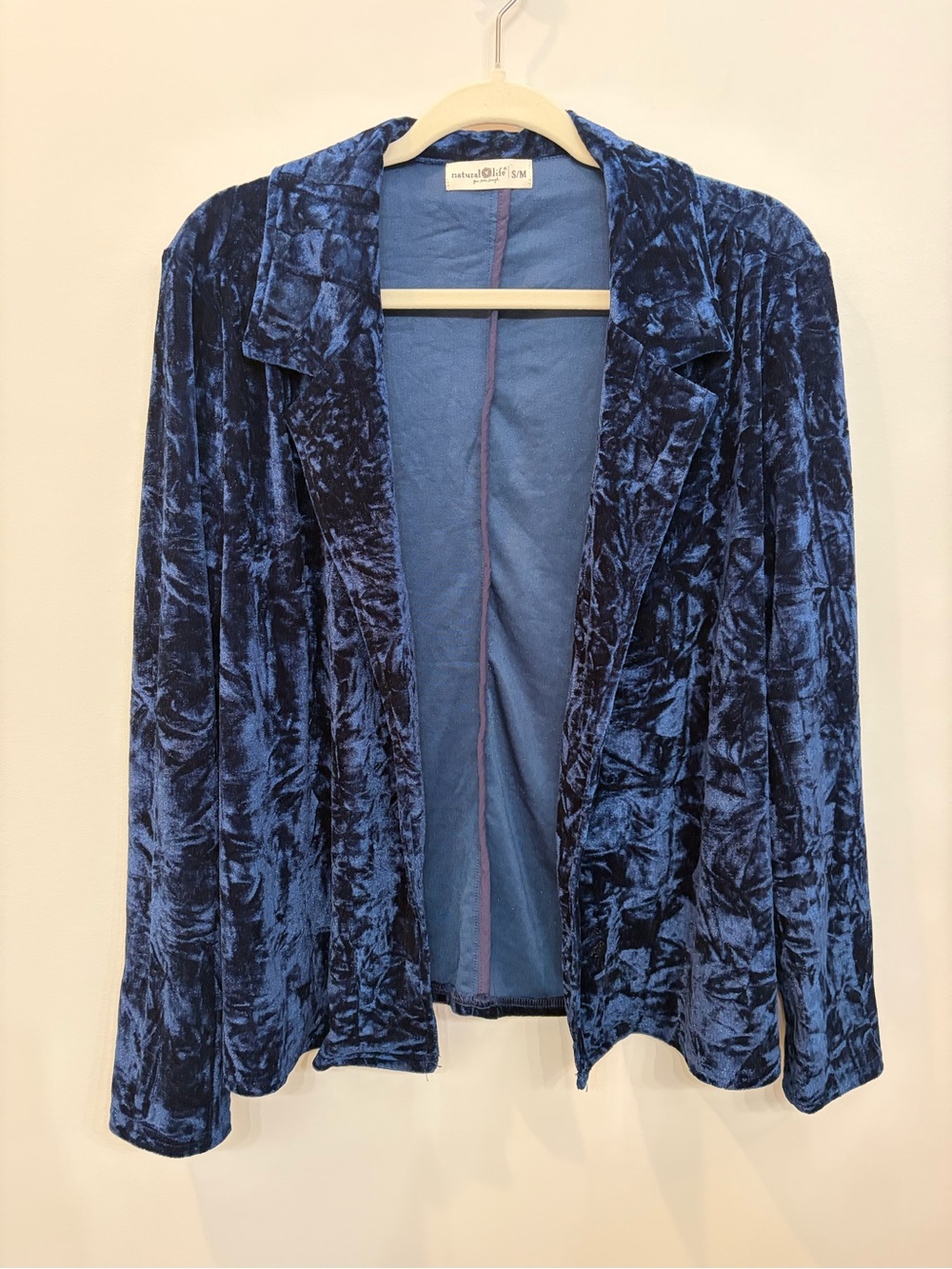 Natural Life Navy Crushed Velvet Lennon Jacket Blazer Open Boho Whimsigoth S/M